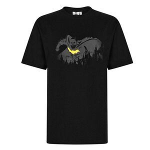 Batman Mens Cityscape Cotton T-Shirt / Black/Yellow